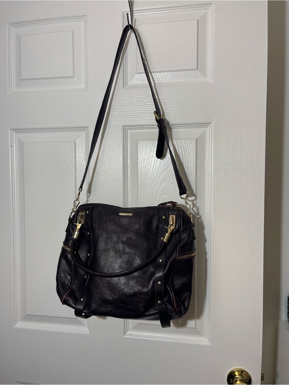 Rebecca Minkoff Black Leather Shoulder Bag with Gold Hardware